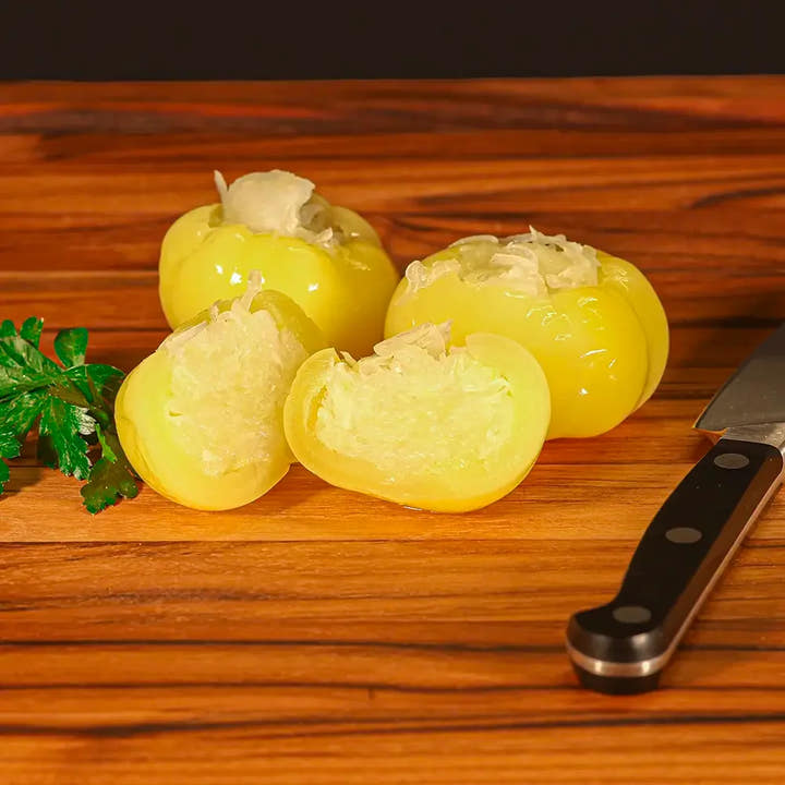  Hungarian stuffed yellow peppers filled with cabbage, imported and sold by the piece at Pendragon’s Smokehouse