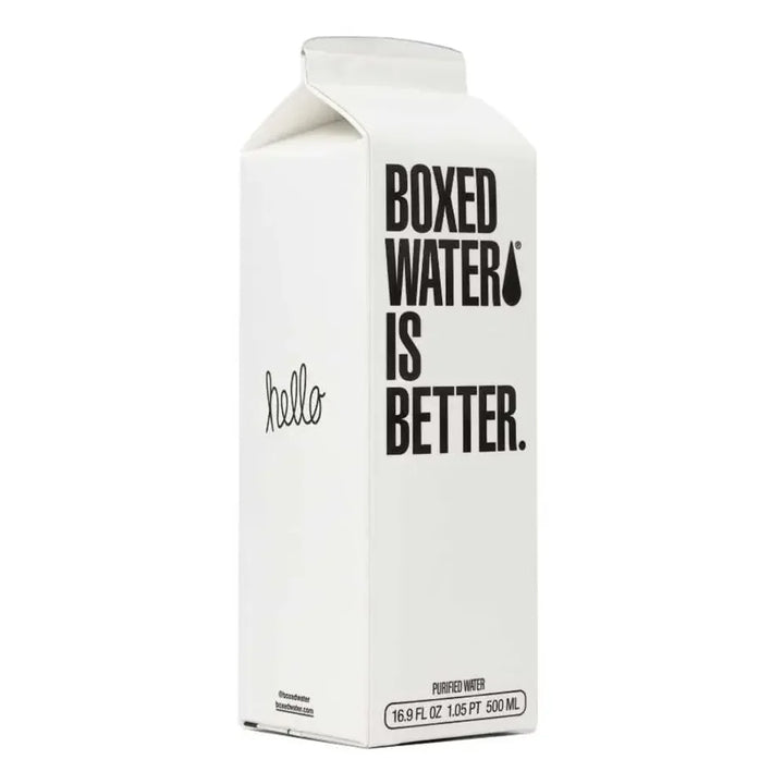 Eco-friendly boxed water 500ml size, available as an add-on beverage with Pendragon’s Smokehouse orders
