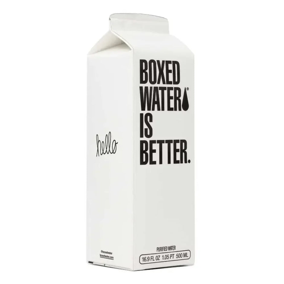 Eco-friendly boxed water 500ml size, available as an add-on beverage with Pendragon’s Smokehouse orders