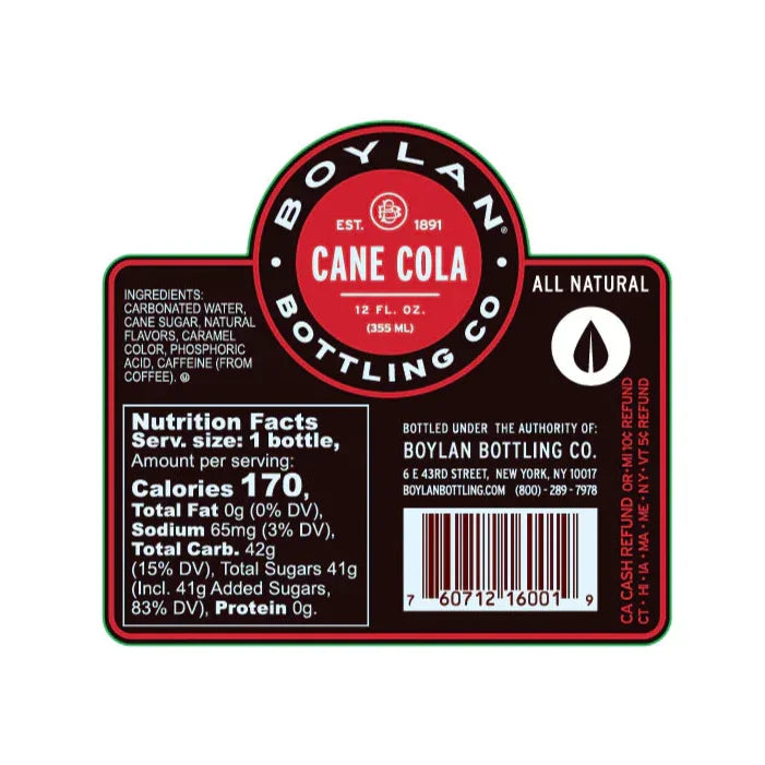 Boylan Cane Cola label on a white background