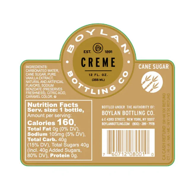 Two labels for Boylan Bottling Co. Creme Cane Sugar on a white background