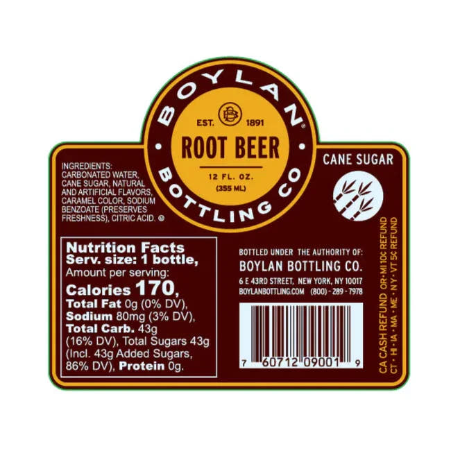 Two labels for Boylan Root Beer Bottling Co. on a white background