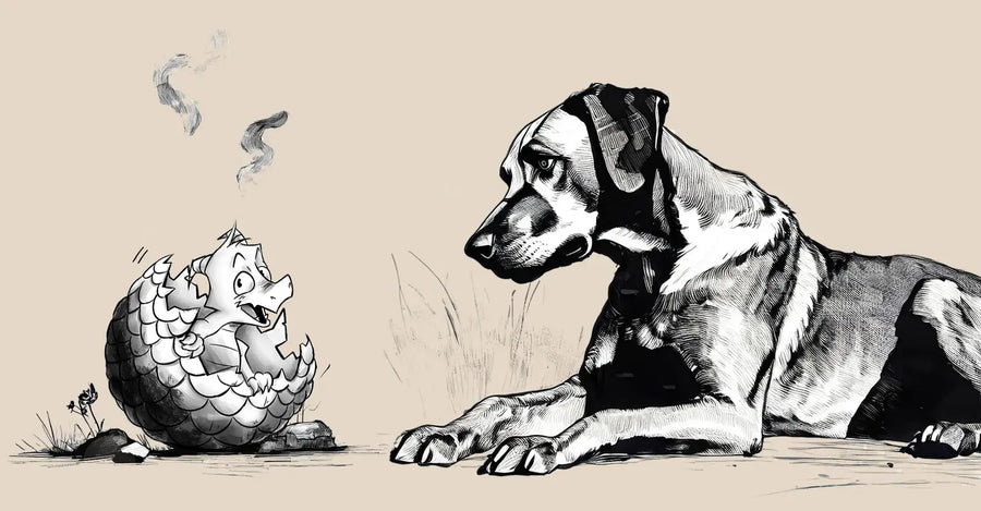 Pendragon’s mascot Pen hatches beside Chloe the ridgeback pup