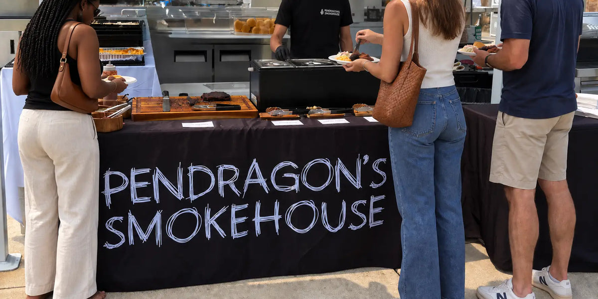 Corporate BBQ catering buffet setup for an office event in Northern New Jersey