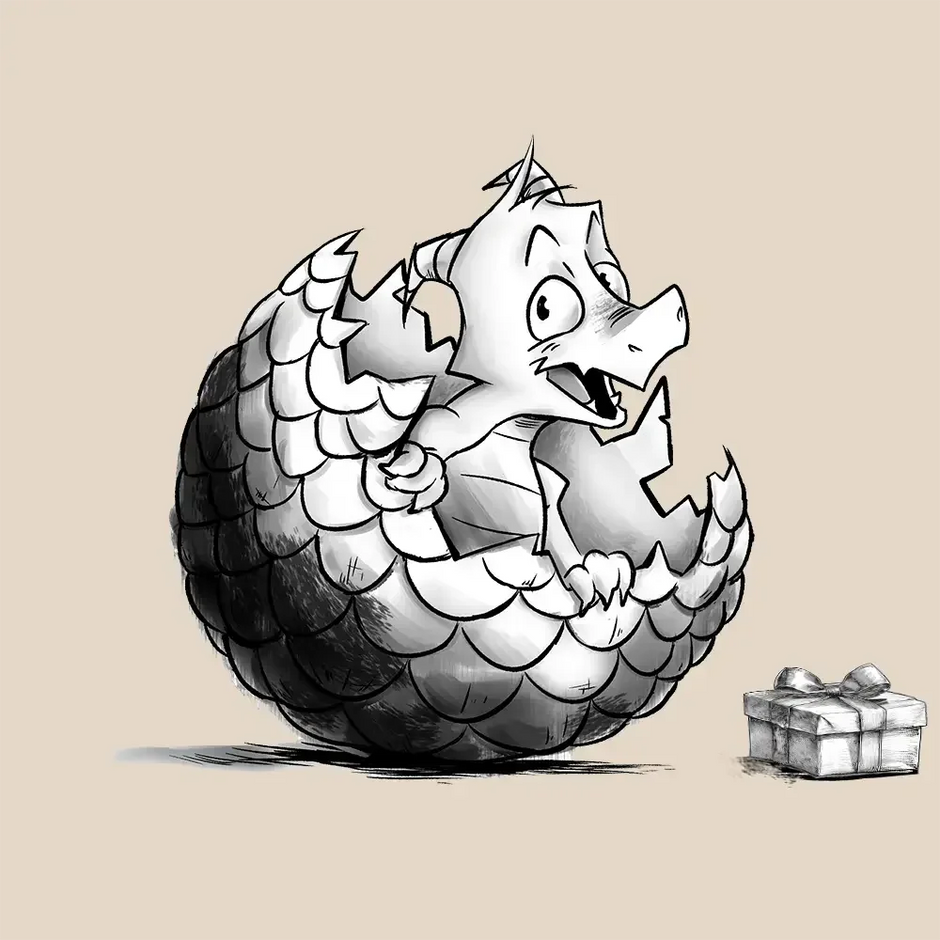 Pendragon’s Smokehouse gift card featuring Pen the Dragon hatching in 2025